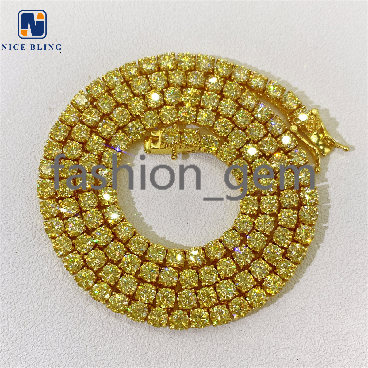 Bling HipHop Jewelry Yellow Tennis Chain Iced Out VVS Moissanite Diamond 4mm Colorful Tennis Fashion Jewelry Necklaces