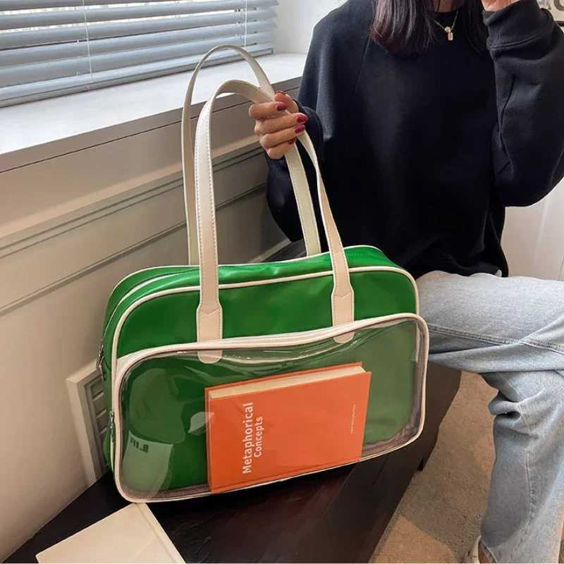 2024 Spring Fashion Shopper Transparent Leather Travel Bags for Women Large Capacity Men Sport Waterproof Voyage Shoulder Bag W250618