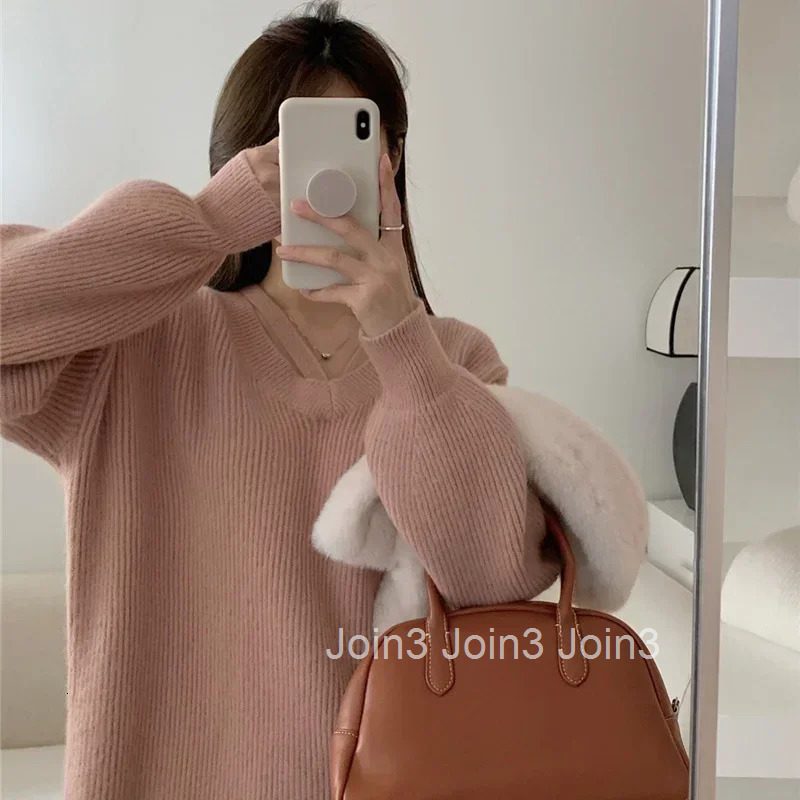 Black V Neck Pink Coquette Ladies Pullovers Basic Clothes Aesthetic Smooth Korean Style Womens Knit Sweater Sueters De Mujer