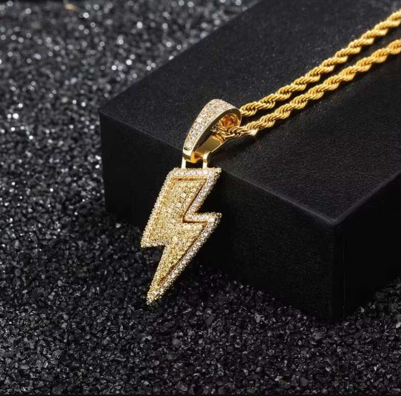 Trendy Mens Full Moissanite Diamond Iced out Lightning Bolt Necklace VVS Jewelry Iced Pendants Charms Hip Hop Style