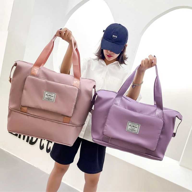 Foldable Travel Bag Stretchable Large Capacity Gym Bags Nylon Waterproof Double Layer Zipper Hangbag Luggage Organizer Tote New W250618