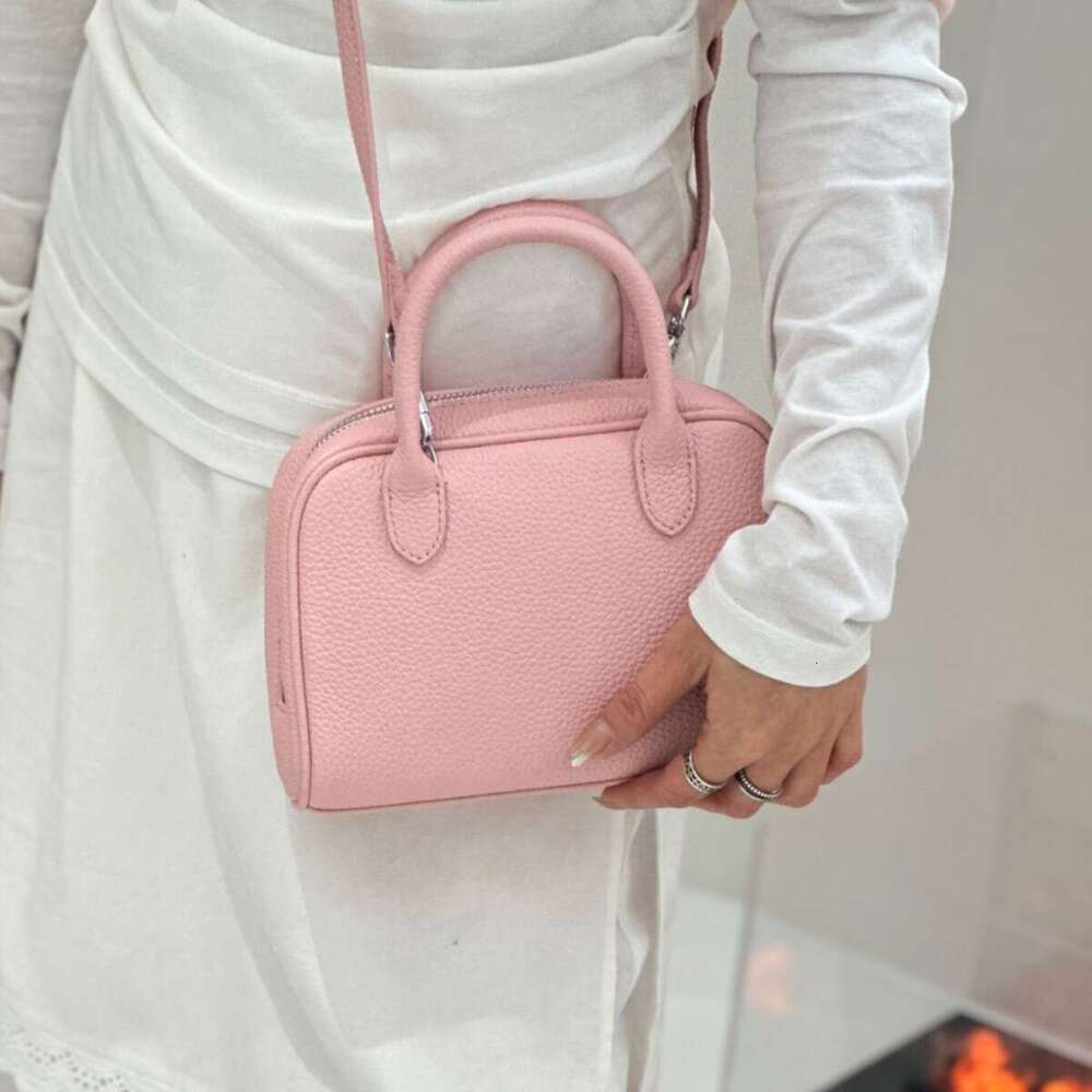 Women's Crossbody bag Bowling Mini Handbag Pillow Genuine Leather Elegant Boston Bag