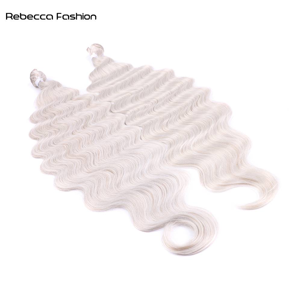 Rebecca Fashion Synthetic Hair 30 Inch Body Wave Synthetic Hair Extensions Ombre Blonde Brown Fake Hair Bundles Super Long Hair Weave