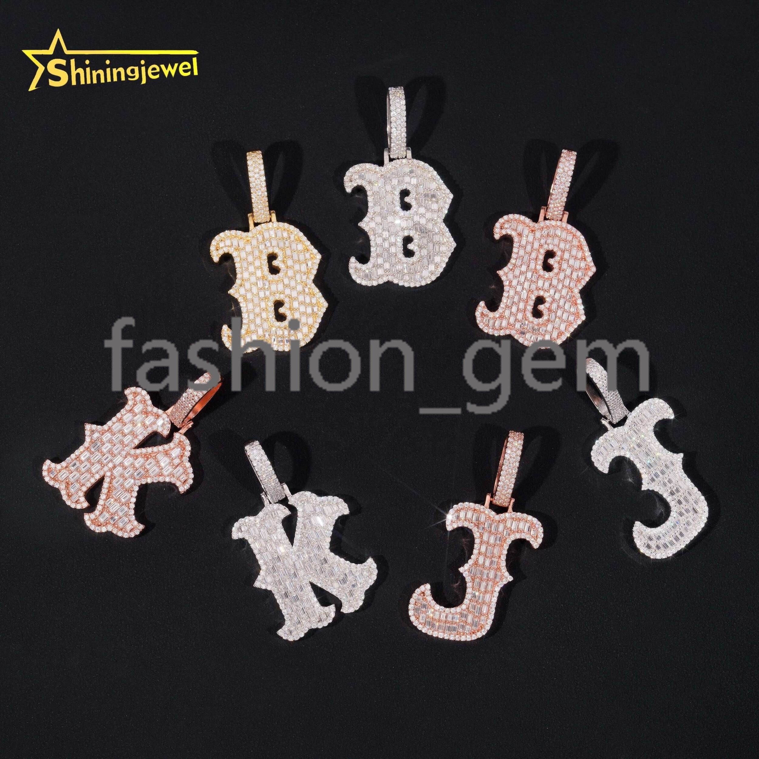 Moissanite Bling Jewelry 925 Silver Mens Diamond Letter Initial Iced Out Hip Hop Moissanite Pendant
