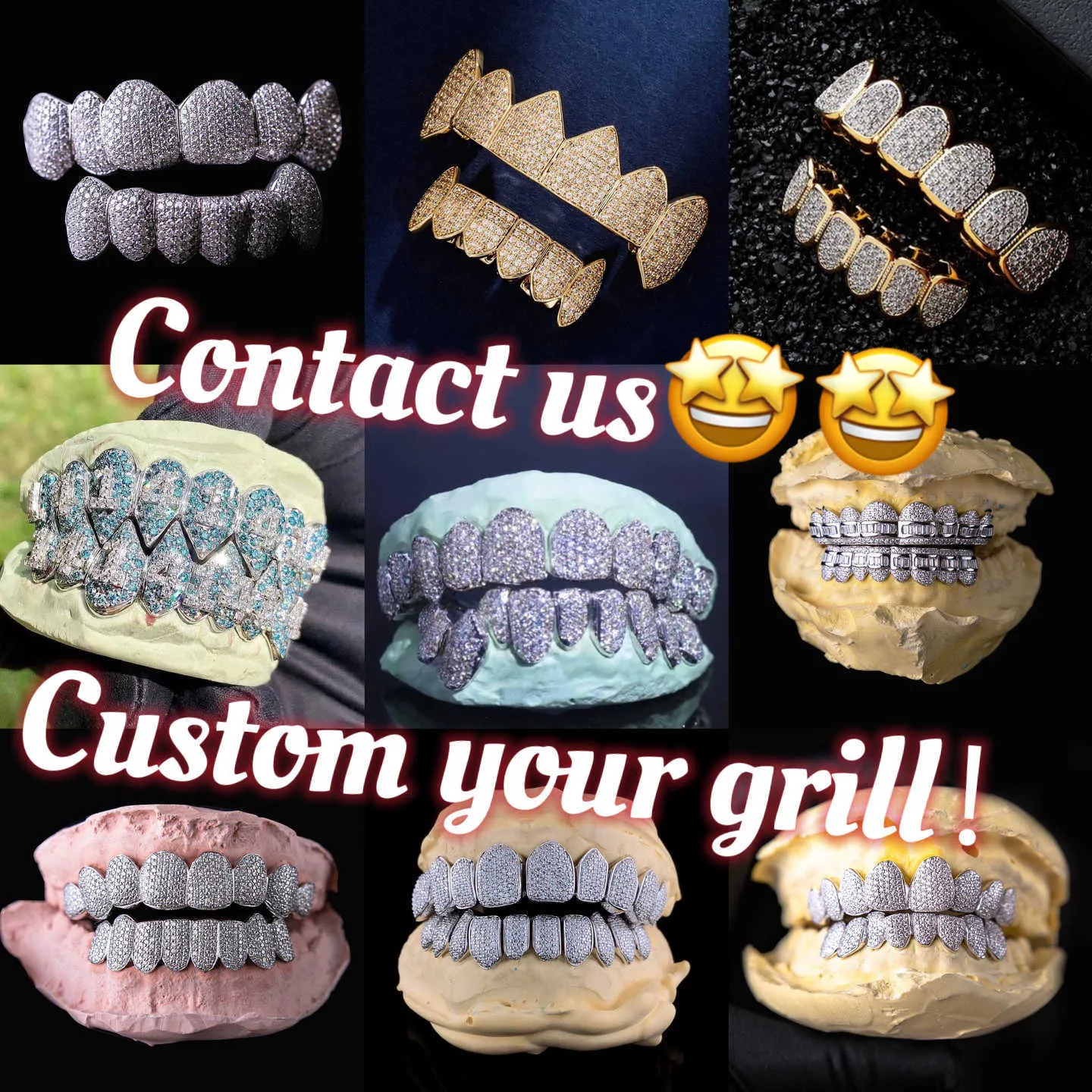 Moissanite Grillz diamond mens Cap custom Grills Gold Hiphop Jewelry 925 Sterling Silver Gold Plated Custom Diamond Grillz For Teeth Iced Out VVS