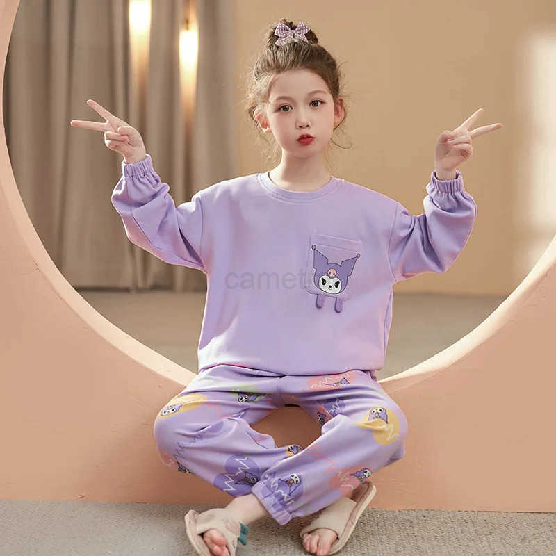 Sanrio Girls Pajama Sets Korea Style Cartoon Print Soft Comfortable Girl Nightwear Set Loose Trendy Breathable Pajamas XJ250618XJ250618