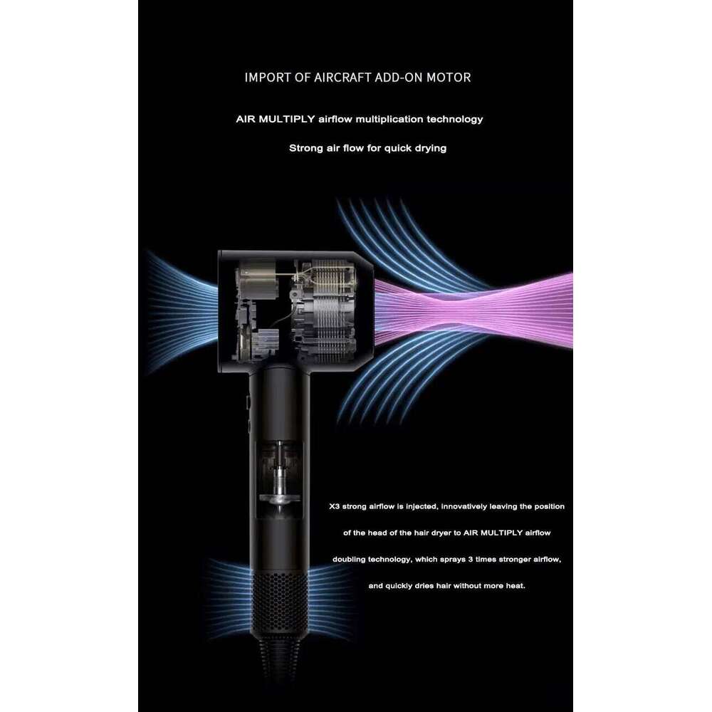2025 Professional Leafless Constant Temperature Care Negative Ion Attachment 5 Powerful Home Travel Portable Hair Dryer