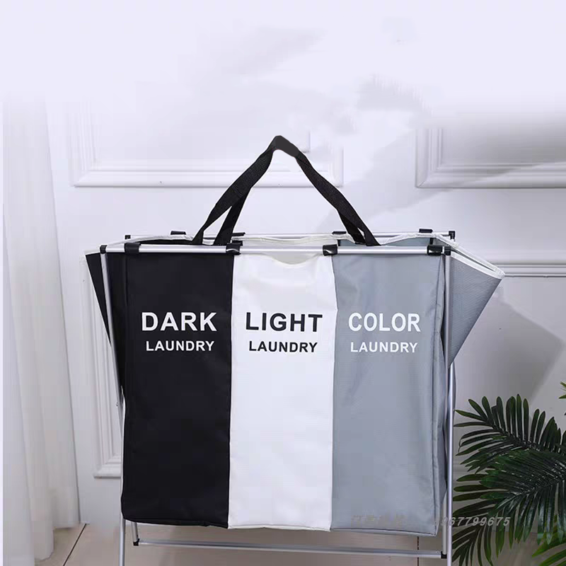 Foldable dirty clothes basket storage box X-shaped printing foldable three-grid household laundry basket classification storage basket laundry basket 