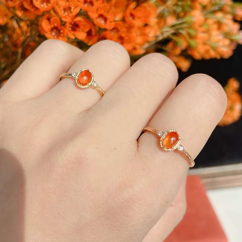 Same Style Synthetic Recycled High Imitation Amber Stone Oval Light Luxury Simple Palace Open Ring