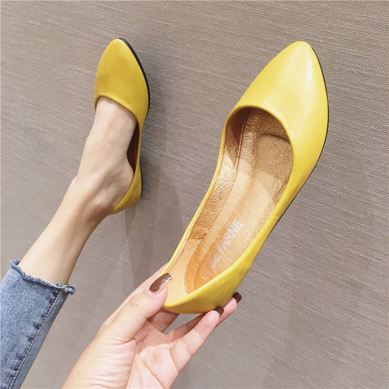 BEYARNE Women's Leather Soft Sole Candy Color Plain Shallow Mouth Single Heel Flat Plus Size Shoes ddmythur