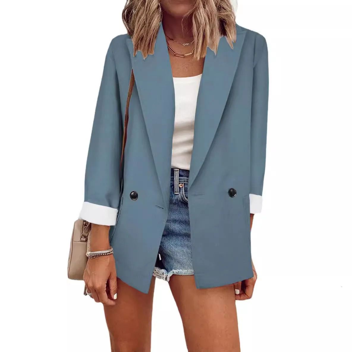 2024 Autumn Temperament Coat Womens Long Sleeve Solid Slim Suit Collar Single Breasted Top Clothing Trend 250613