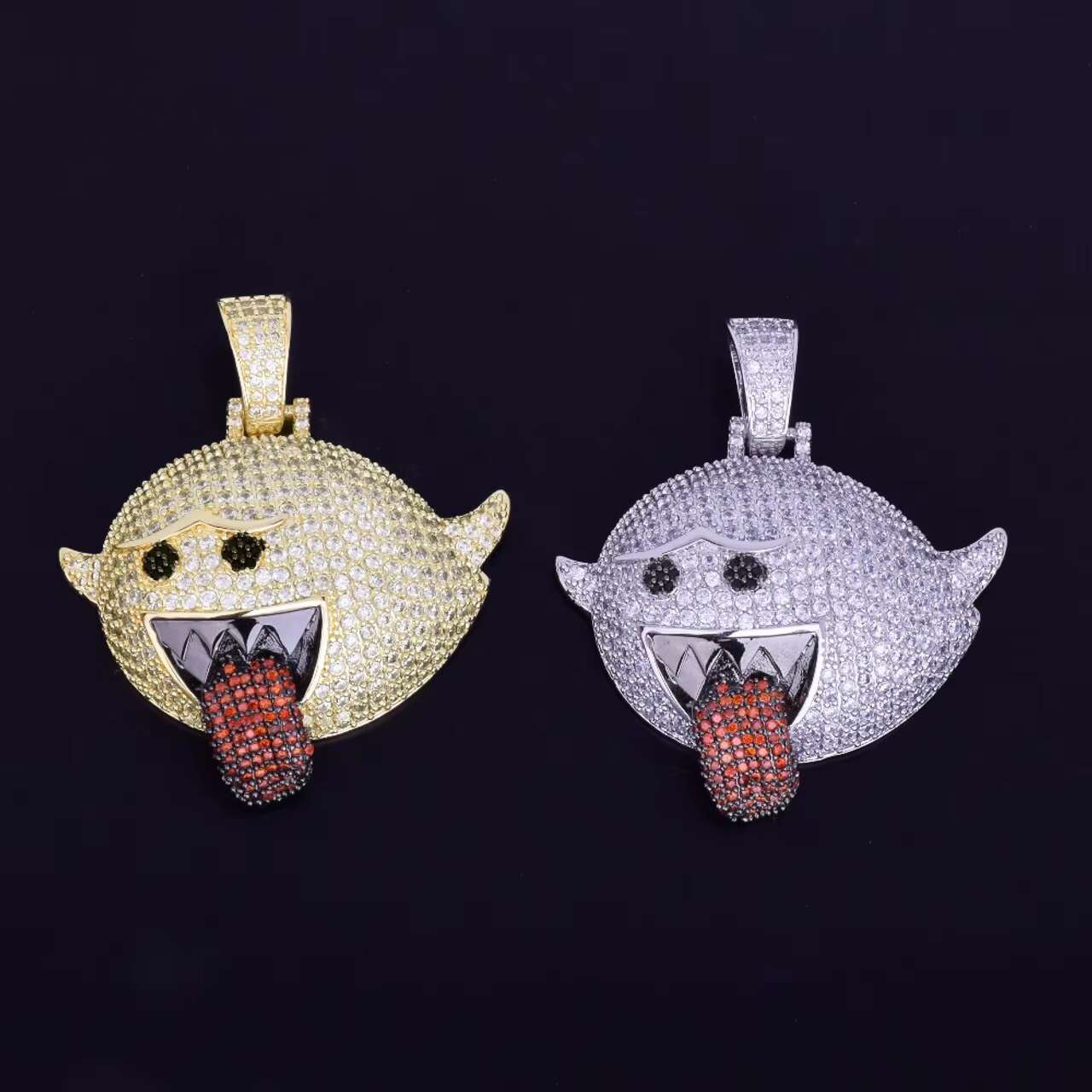 925 Sterling Silver Naughty Ghost Pendant round Brilliant Cut Moissanite Diamonds Iced Hip Hop Style Necklace Pendants Charms