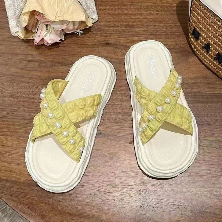 New Fairy Style Thick Bottom Dissolved Shoes Beach Women's Sandals Inlaid with Pearls Fashion Women's Slippers Designer Sandals