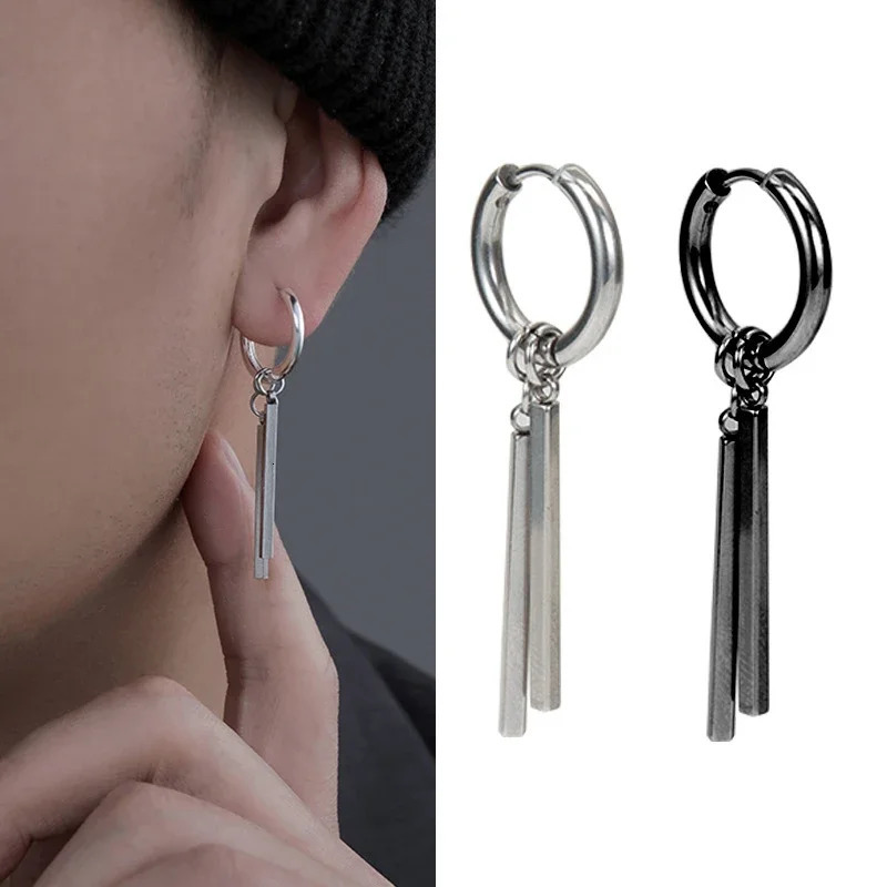 Jewelry Steel Punk Cool Men Women Ear Clip Stud Earrings Long Stick Pendant Fashion Hip Hop Drop Party Earring 250617