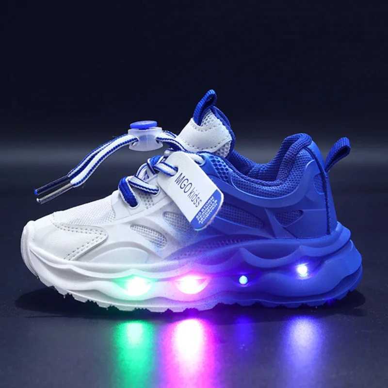 Autumn Childrens Sports Shoes Gradient Color Leather Boys girls Luminous LED Light Shoes Boys Casual Sneakers 1-6 Years Old Z250618