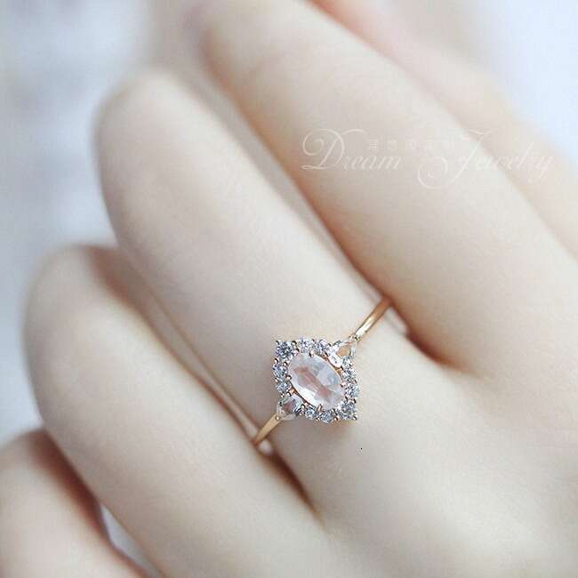 "Rose Girl" Sea Salt Pink Light Luxury French Bubble Feel Natural Crystal Stone Plated Ring