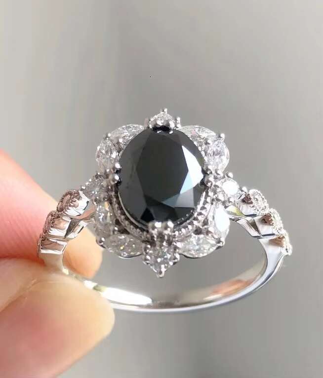 Elegant 2 Ct Moissanite Engagement Ring Black Oval Cut Design