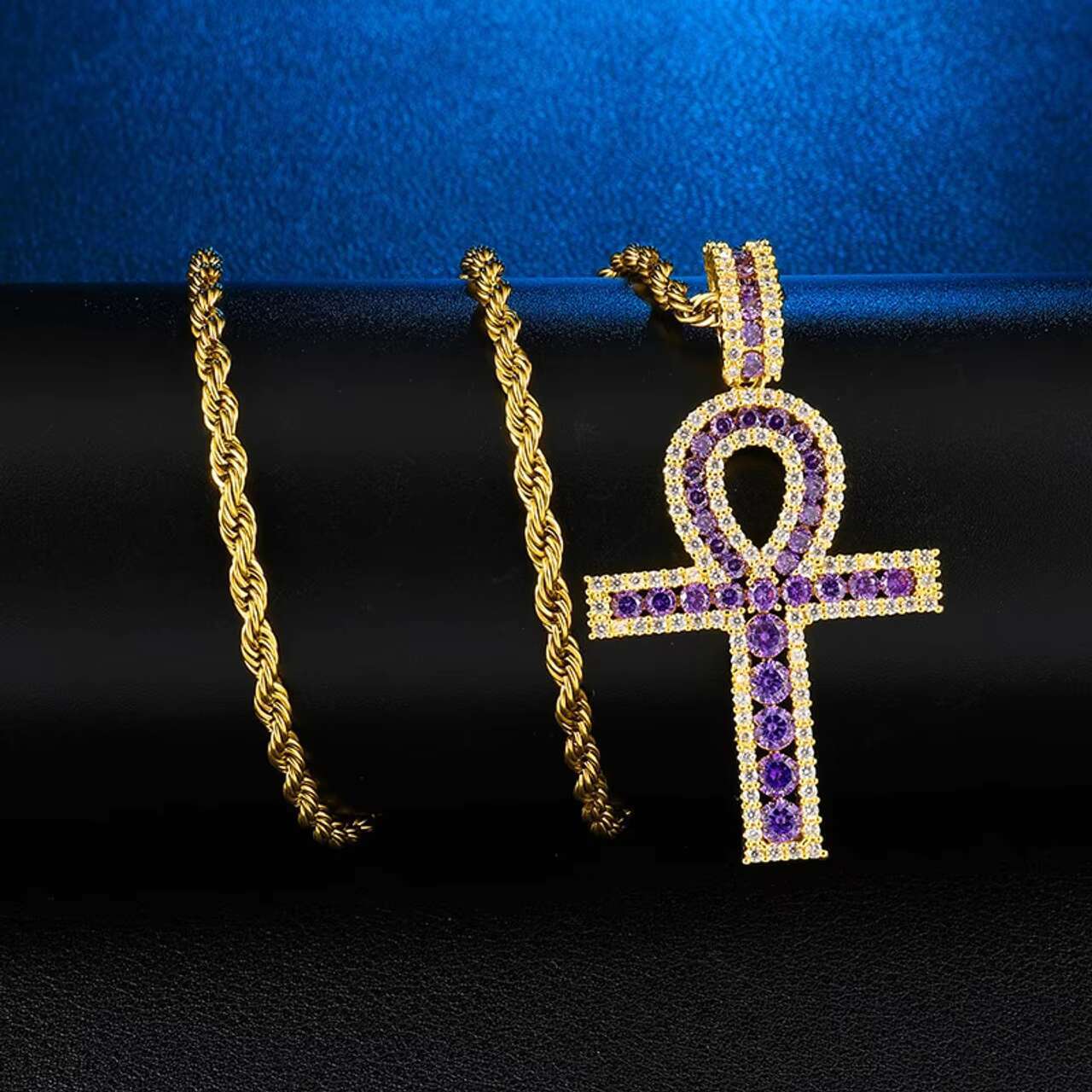 18KGold .925 Silver Filled Ancient Egyptian Ankh Cross Pendant Necklace Mens Womens Moissanite Charms Cultural African