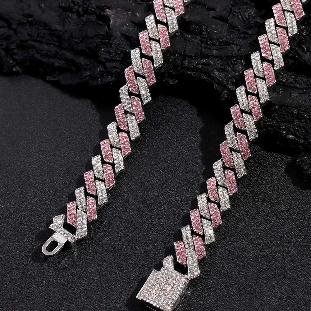 Hip Hop Bling Pink Crystal Cursive Initial Letter Cuban Necklace for Women Iced Out Paved Cuban Chain Necklace Choker Jewelry W250618