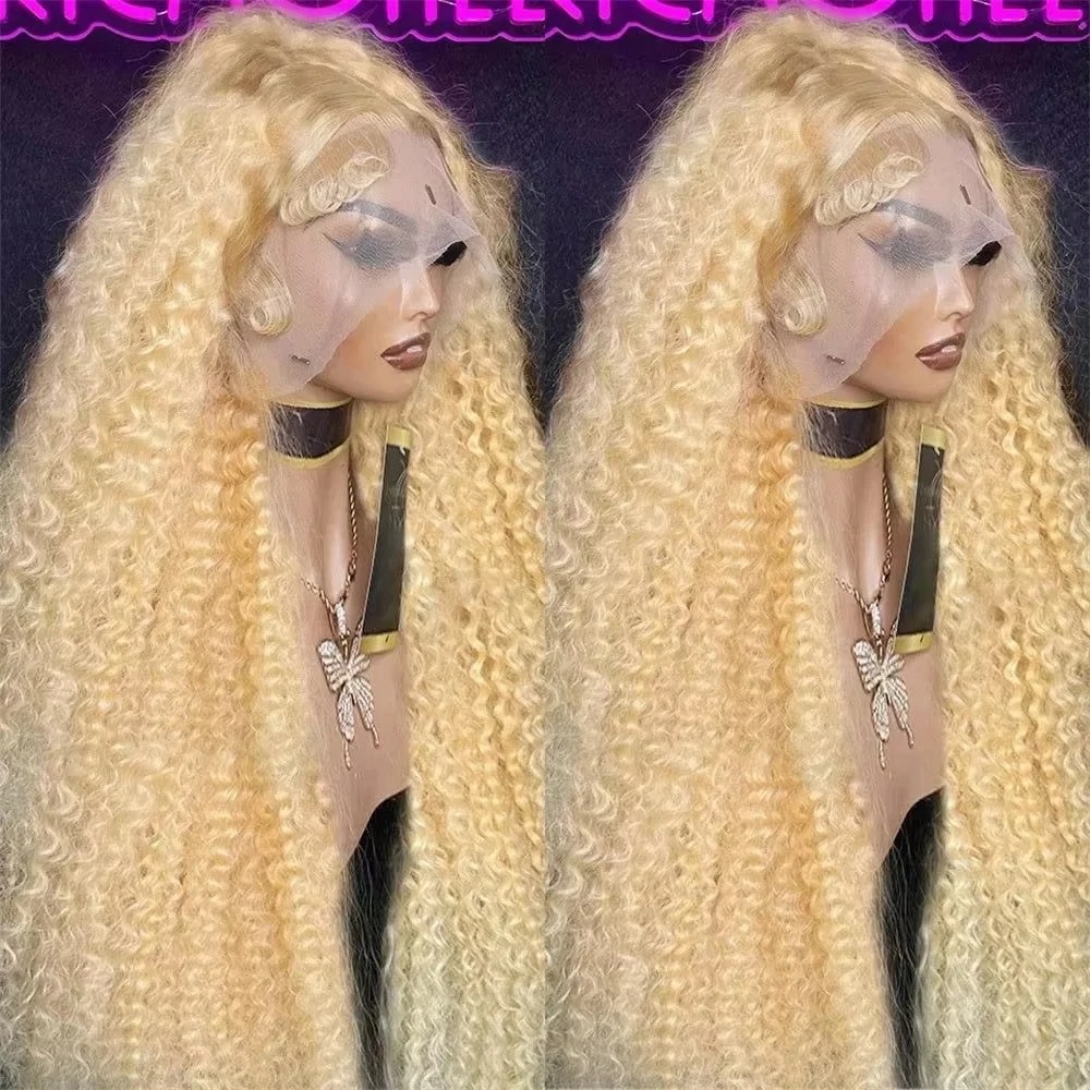 613 Curly Honey Blonde Lace Front Wigs Loose Deep Wave 13x4 HD Water Wave Color Transparent Lace Frontal Wigs Synthetic Human Hair Wig