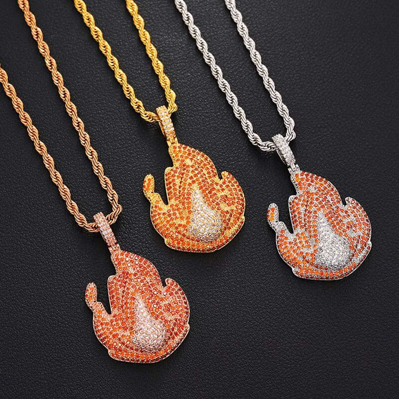 Trendy New Collection 18K 925 Silver Pendant Hotboy Flame Design Hip-Hop Gold Plated Moissanite Necklace