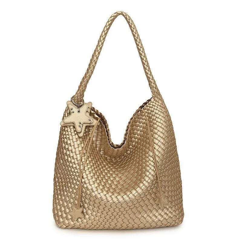 2025 New Woven Bucket Champagne Underarm For Women, Large-Capacity, Niche And High-End Ladies' Hand Bill Shoulder Bag