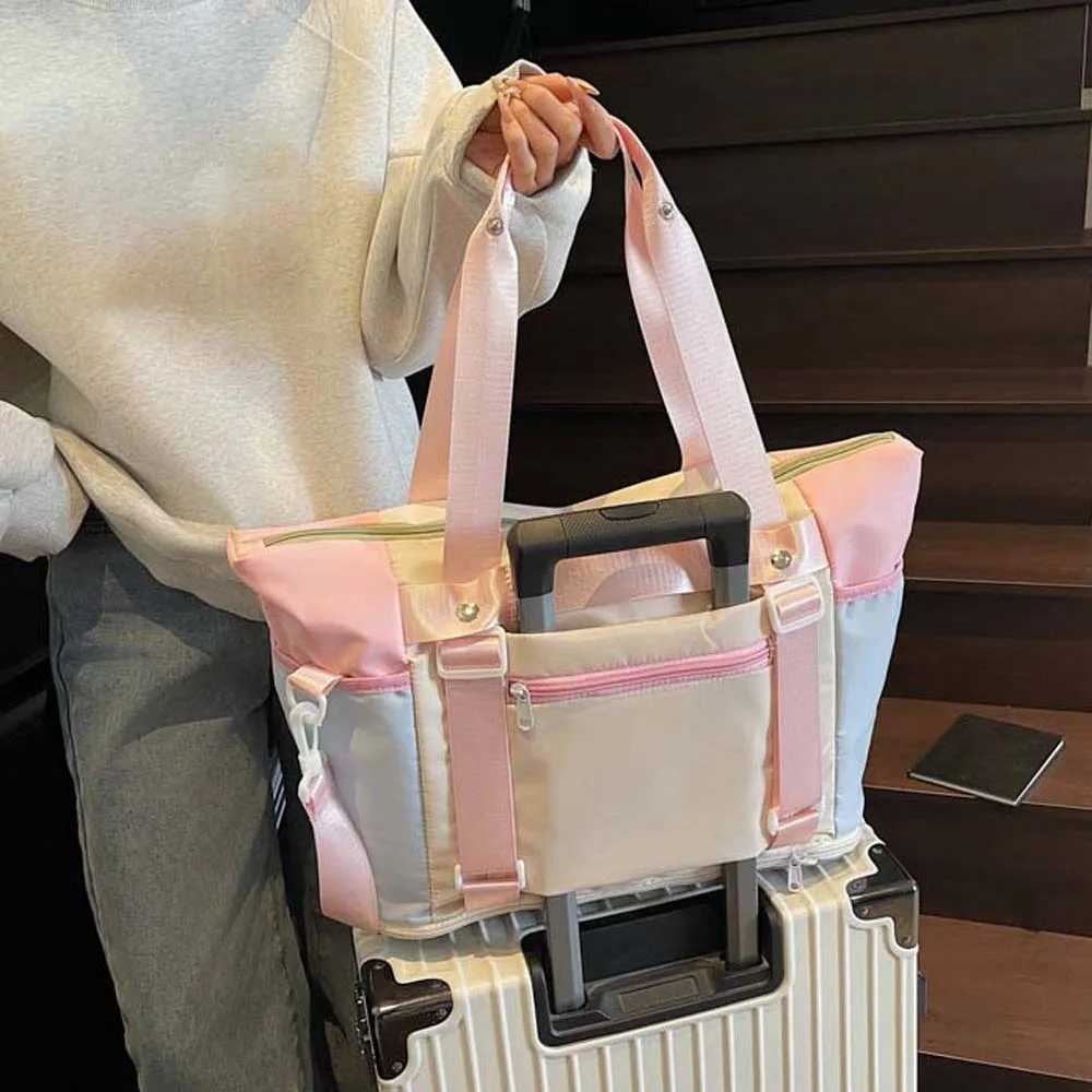 Oxford Cloth Expandable Travel Bag Contrast Color Foldable Large Capacity Fitness Bag Polyester Yoga Pouch W250618