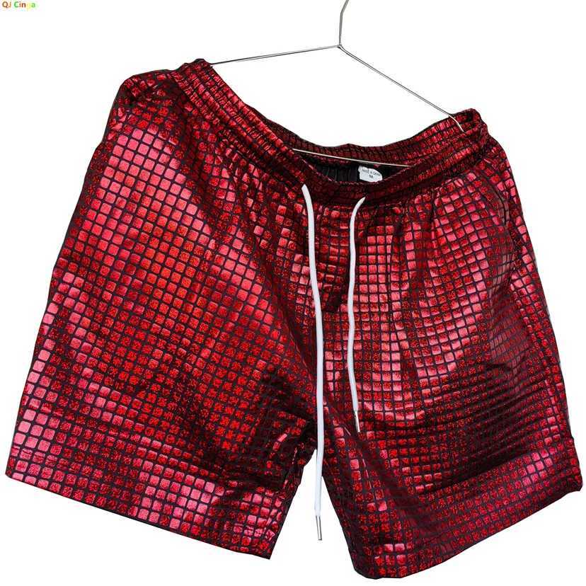 Green Mens Drawstring Elastic Waist Shorts Summer Beach Casual Shorts Asian Size M-5XL Red Gold SilverXJ250618