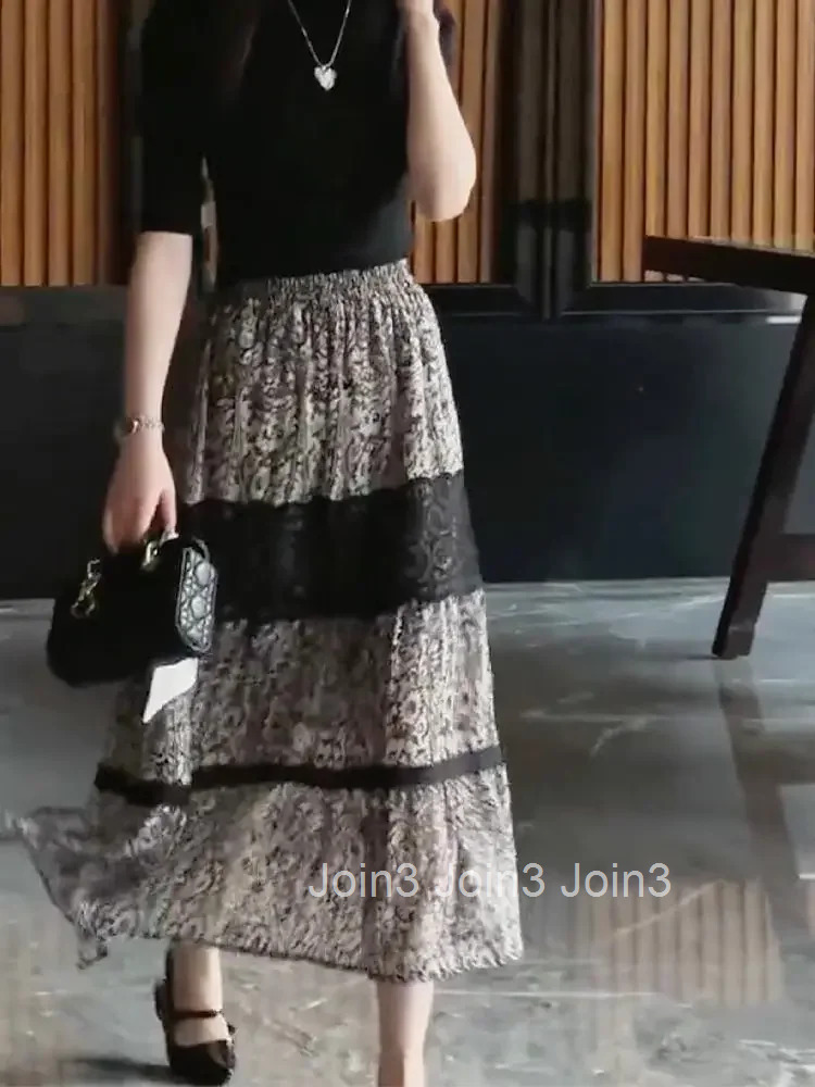 Lace Midi Chiffon Patchwork Woman Skirt Clothing Sales Vintage Modest New in Y2k Premium Korean Fashion Stylish Skirts for Women