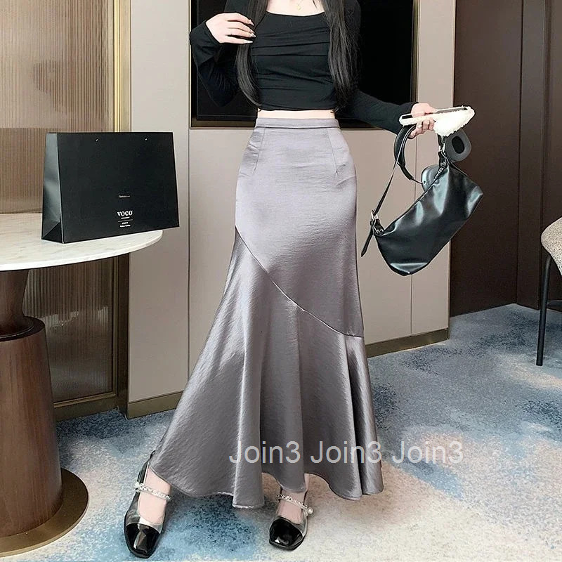 High Waist Long Woman Skirt Silk Patchwork Satin Maxi New in Harajuku Premium Clothing Sales Cheap 2025 Trend V Skirts for Women