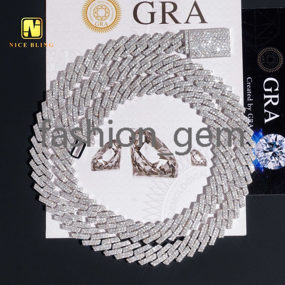 Fashion Men Cuban Link Chains 925 Silver Jewelry Hip Hop Necklace Rhodium Plated 10mm Moissanite Diamond Necklace Bracelet