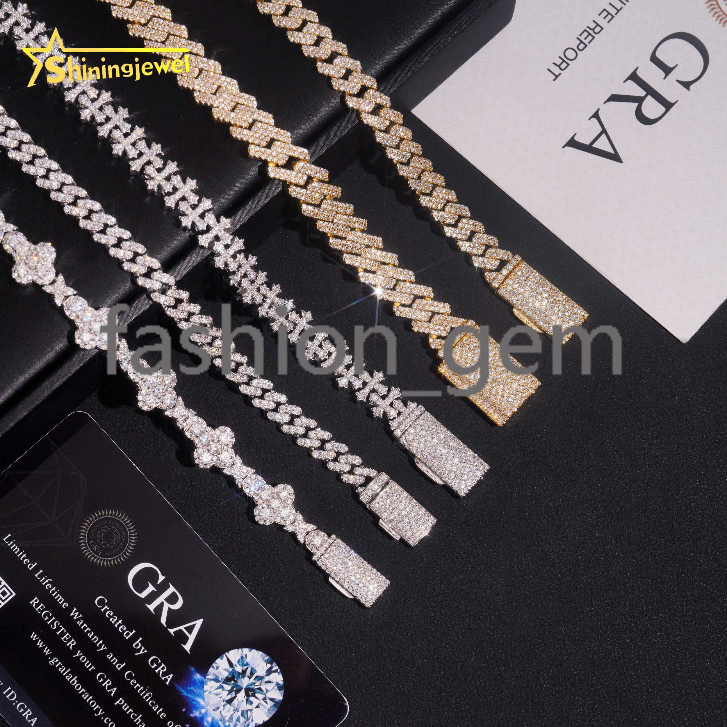 Hot Sale Iced Out Cuban Link Bracelet 925 Sterling Silver Gold Plated Pass Diamond Test VVS Moissanite Cuban Bracelet