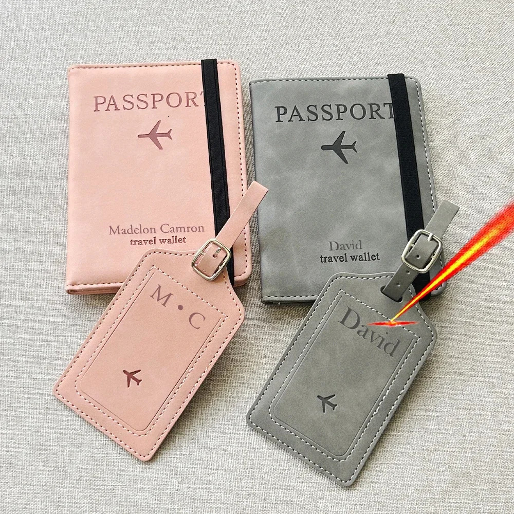 2pcsset Personalized Name Passport Cover Case and Luggage Tag Travel Holder Wallet Organizer Gift for Couple 250614