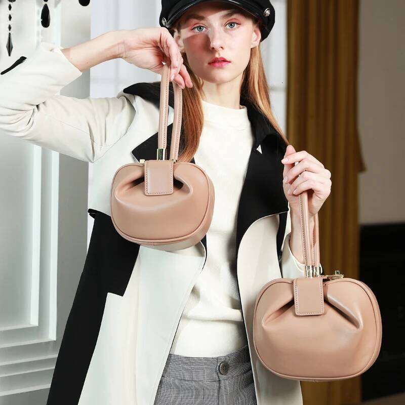 Burminsa Cowhide Genuine Leather Spherical Small Tote Bag For Women 2025 Trend Designer Evening Purse Top Handle Ladies Handbags