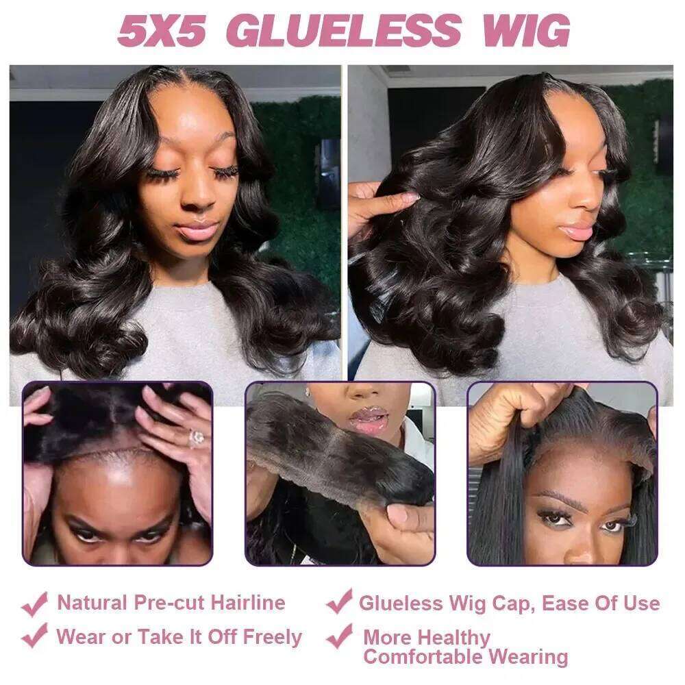 Glueless Plucked Pre Cut 5x5 HD Closure Human Hair Bob Upgraded No Glue Body Wave Lace Front Wigs