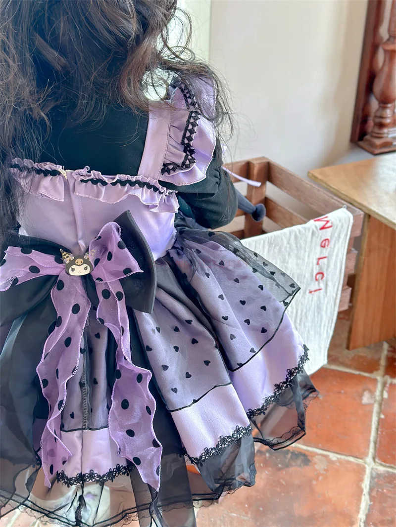 Sanrio Sanrio Kuromi Kawaii Lolita Dress Spring Autumn Girl Cute Cosplay Clothing Halloween Birthday Party Role Play Tutu Dress XmasXJ250618