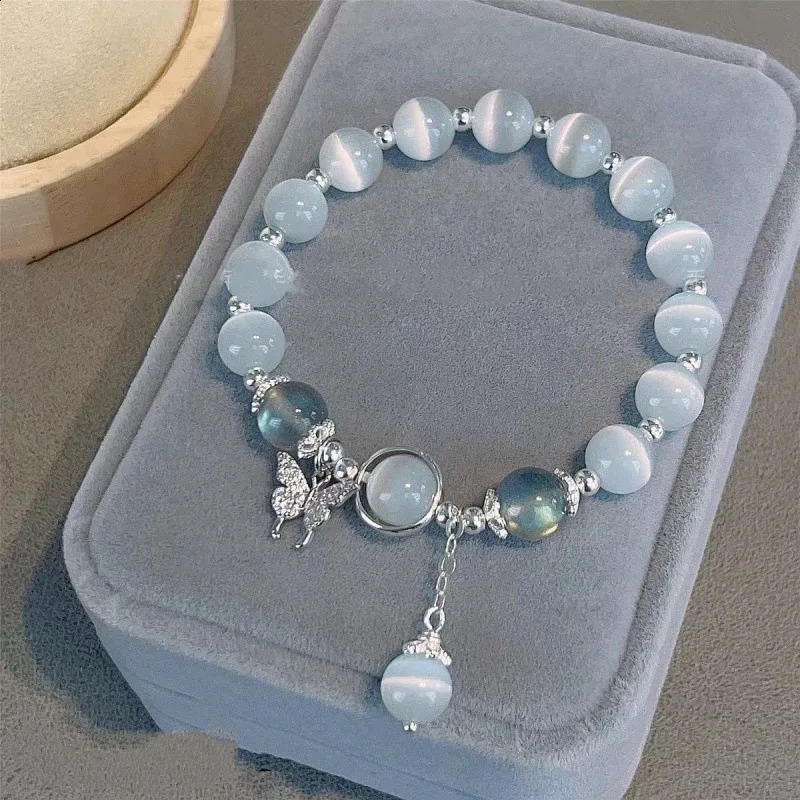 Fashion Korean Butterfly Beads Bracelet For Women Fantasy Blue Crystal Elastic Rope Exquisite Jewelry Friend Gifts 250613