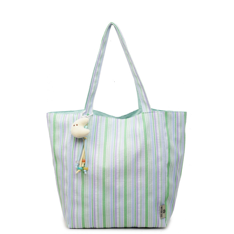 Free shipping designer Commuting Lazy Style Double-Sided Canvas Bag for Women 2025 New Color-Block Striped Tote Bag Large Capacity Shopping Bag