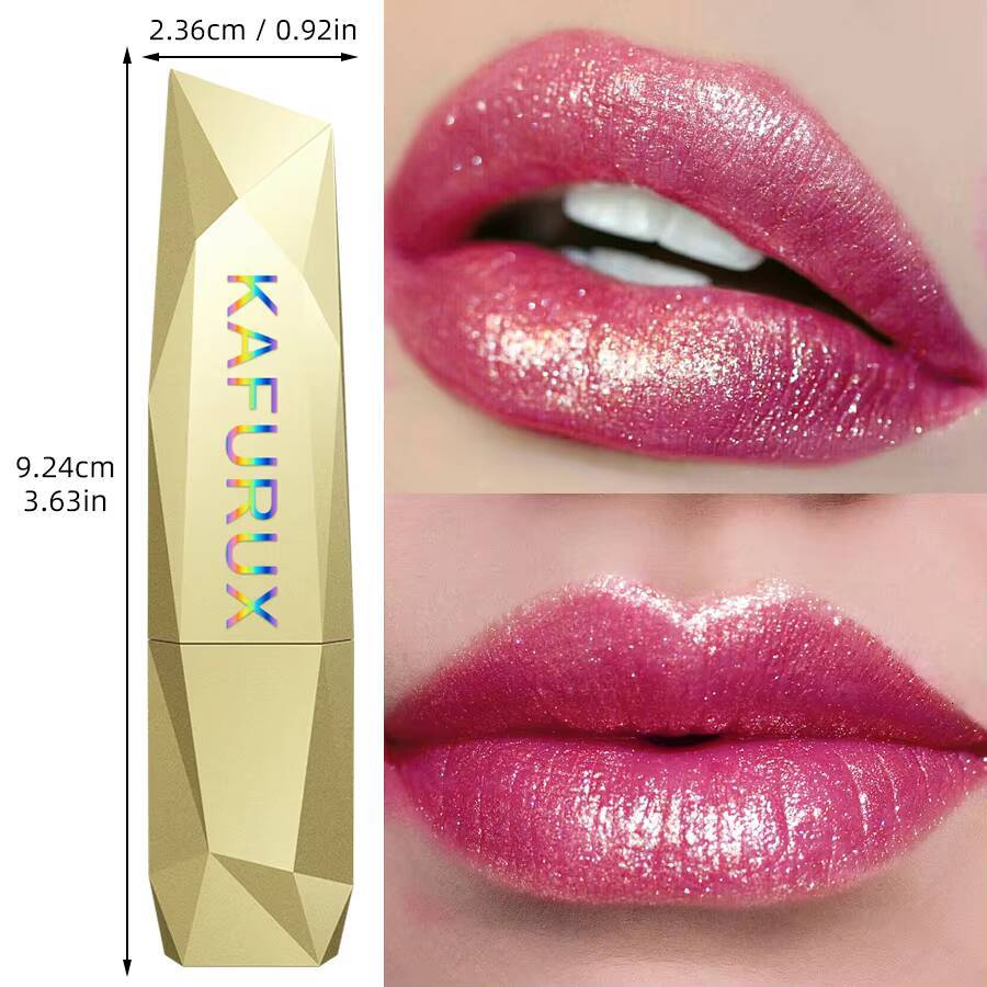 1PC Bold & Intense Glitter Shiny Metallic Lipstick Pearlescent Tint,Long Lasting Senior Matte Lip Makeup Gifts for Women happy