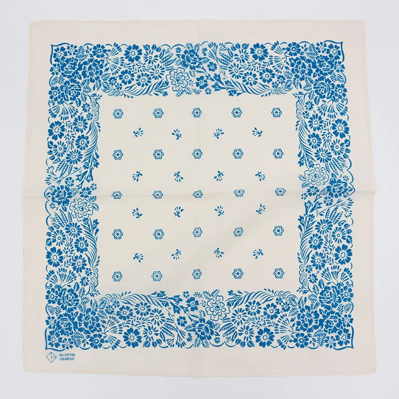 Ivory White Printed Blue Floral Bandana Girl Headscarf Headband Neckerchief Headwear Square Scarf 250617