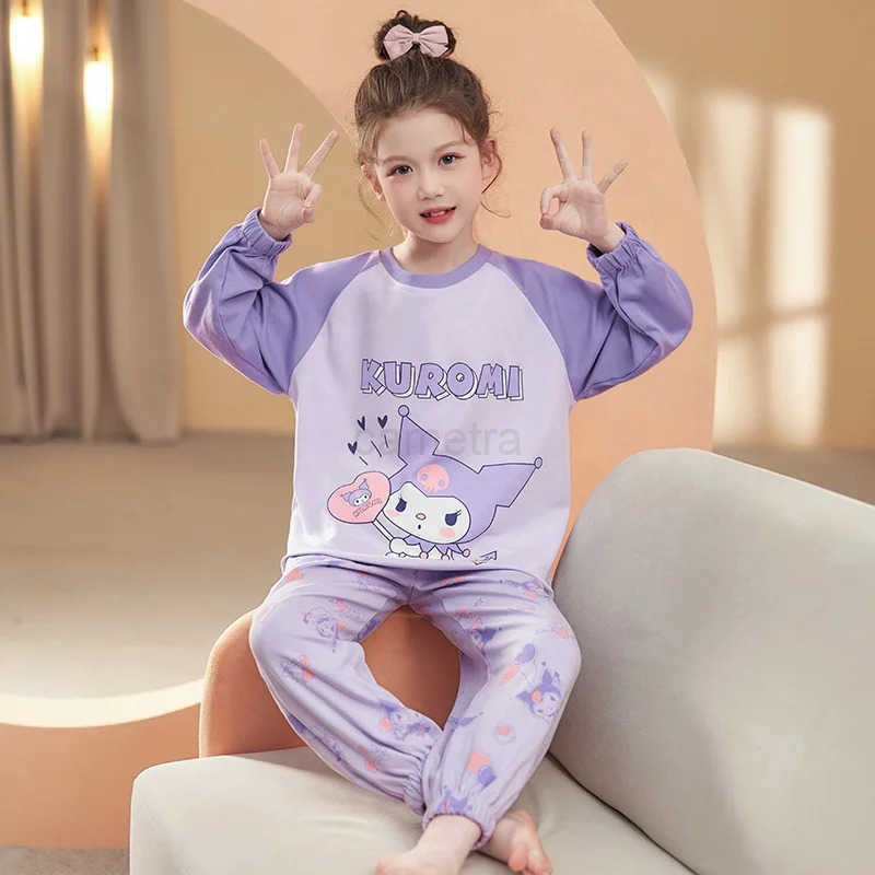 Sanrio Girls Pajama Sets Korea Style Cartoon Print Soft Comfortable Girl Nightwear Set Loose Trendy Breathable Pajamas XJ250618XJ250618