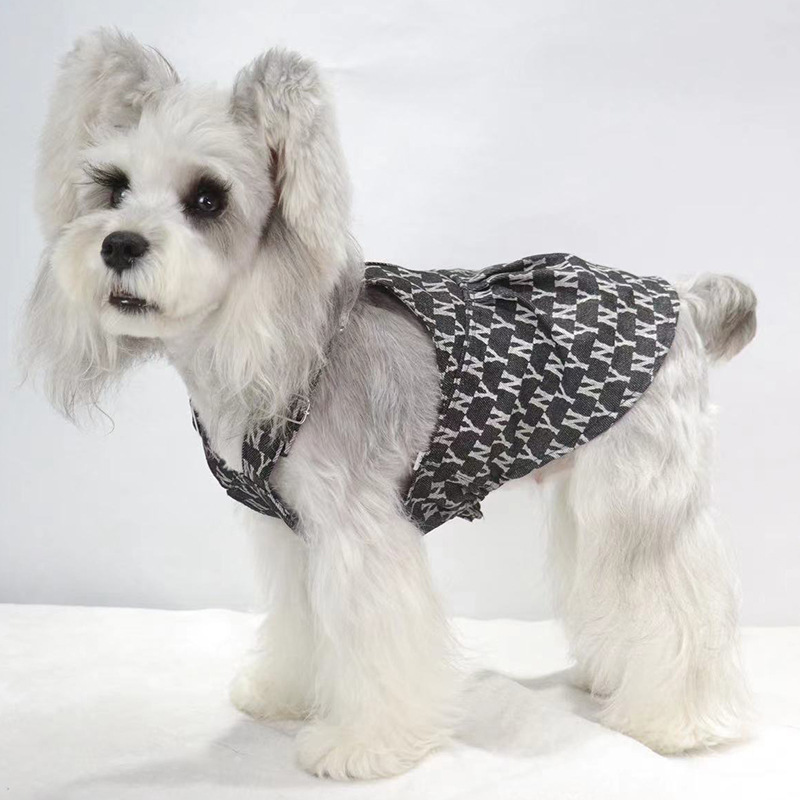 Pet Dog Harness Dress, Luxury Imitation Design 'NY' Pattern Letter print, Princess Puppy Dresses with Button Closure, Summer Dog Clothes for