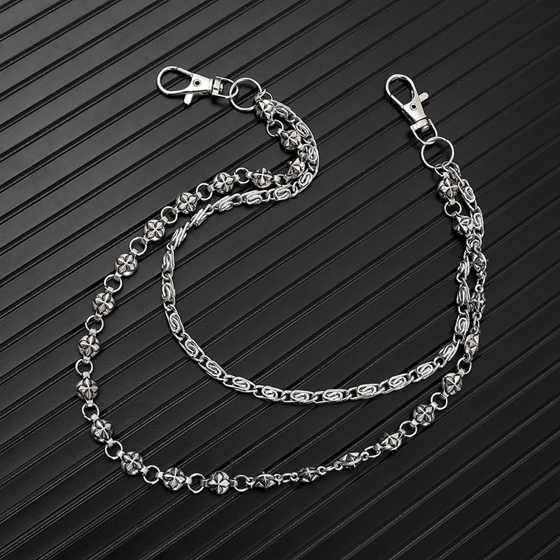 Hip Hop Double Layer Metal Cross Jeans Waist Chain - Unisex Keychain Accessory 250618