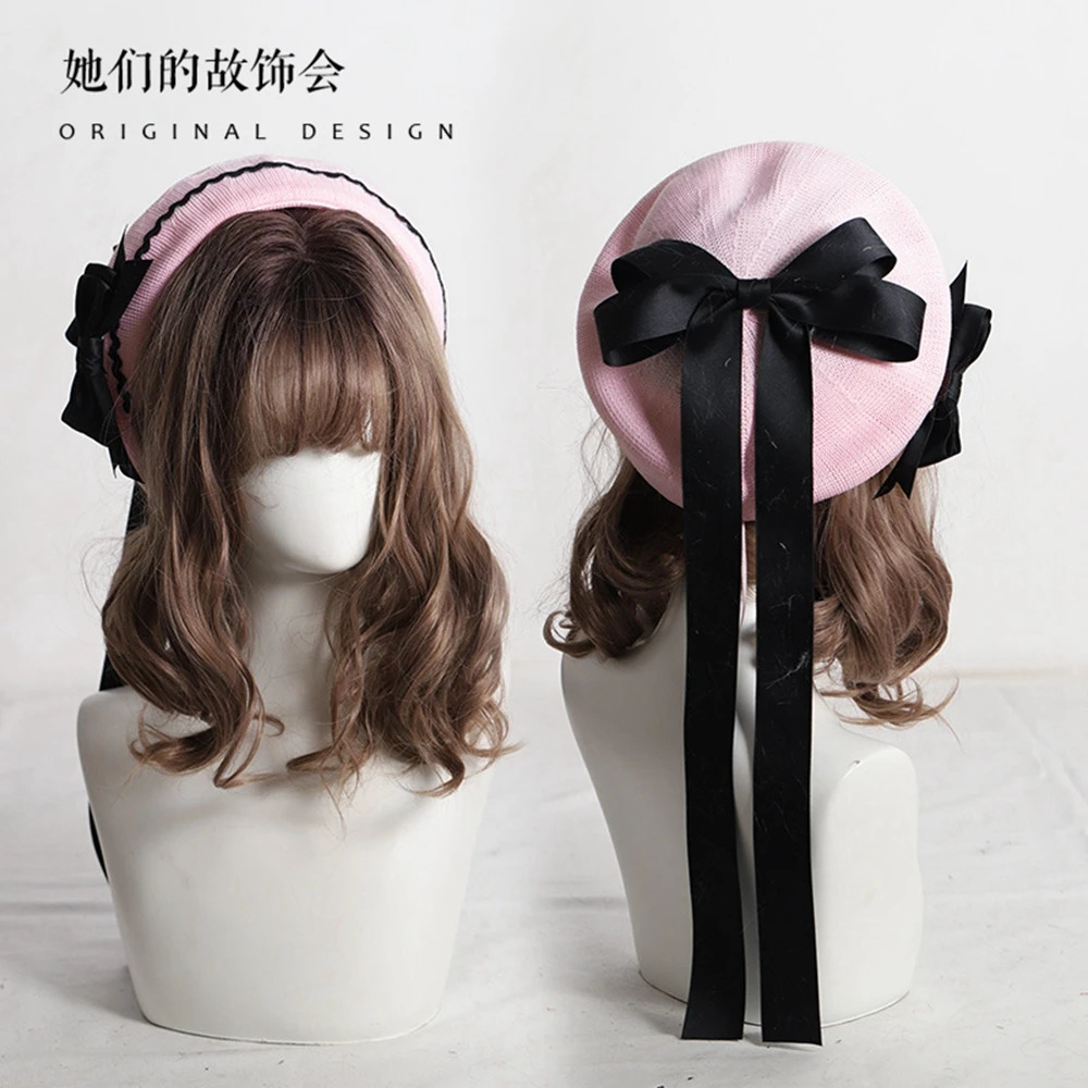 Cute Lolita Beret Cap Women Girl Fashion Korea Casual Breathable Plaid Big Bow Hats 250604