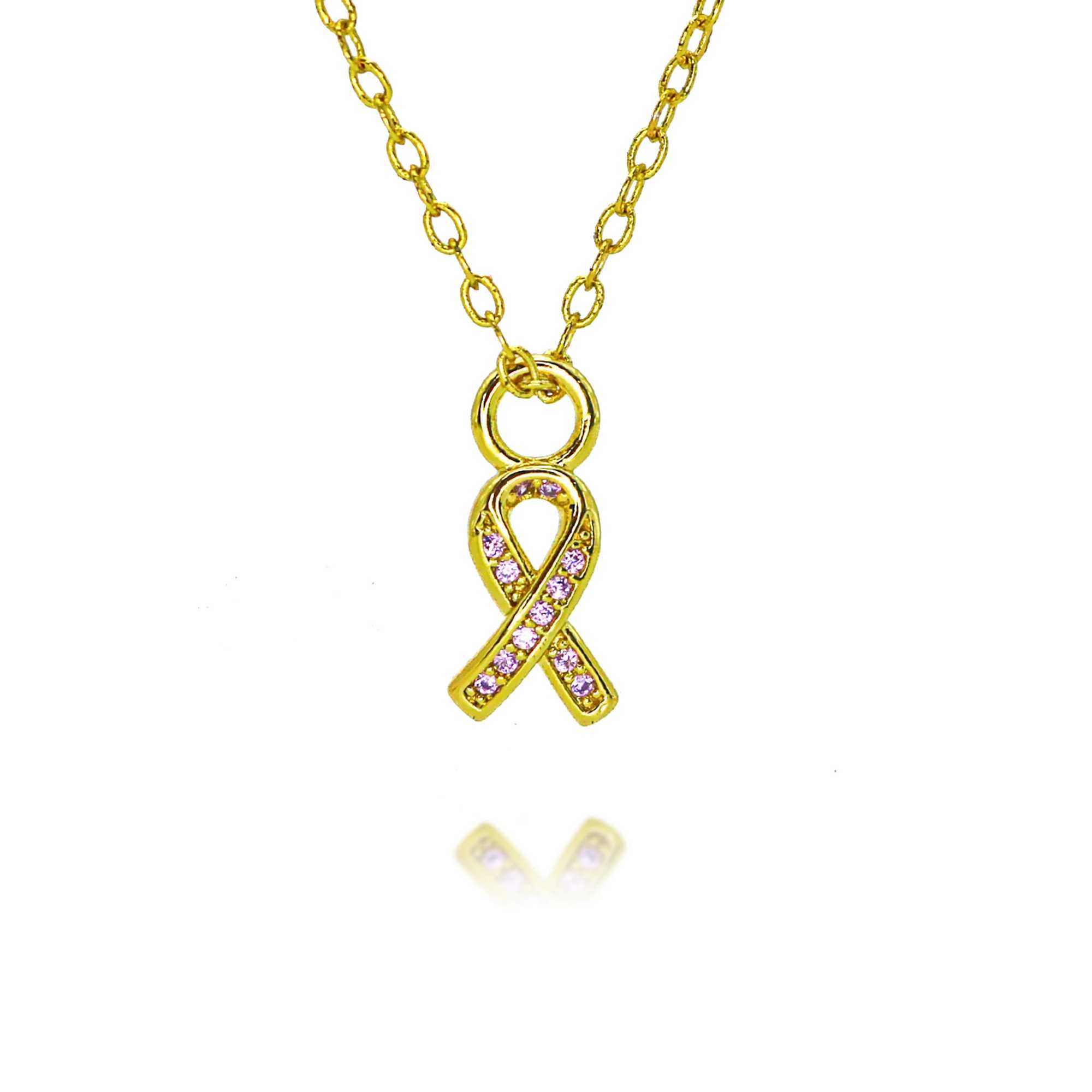 Gold Plated Breast Cancer Awareness Ribbon Charms Necklace for Women Men Soldier Safety Blessing Lucky Pendant DIY Jewelry Gifts W250618