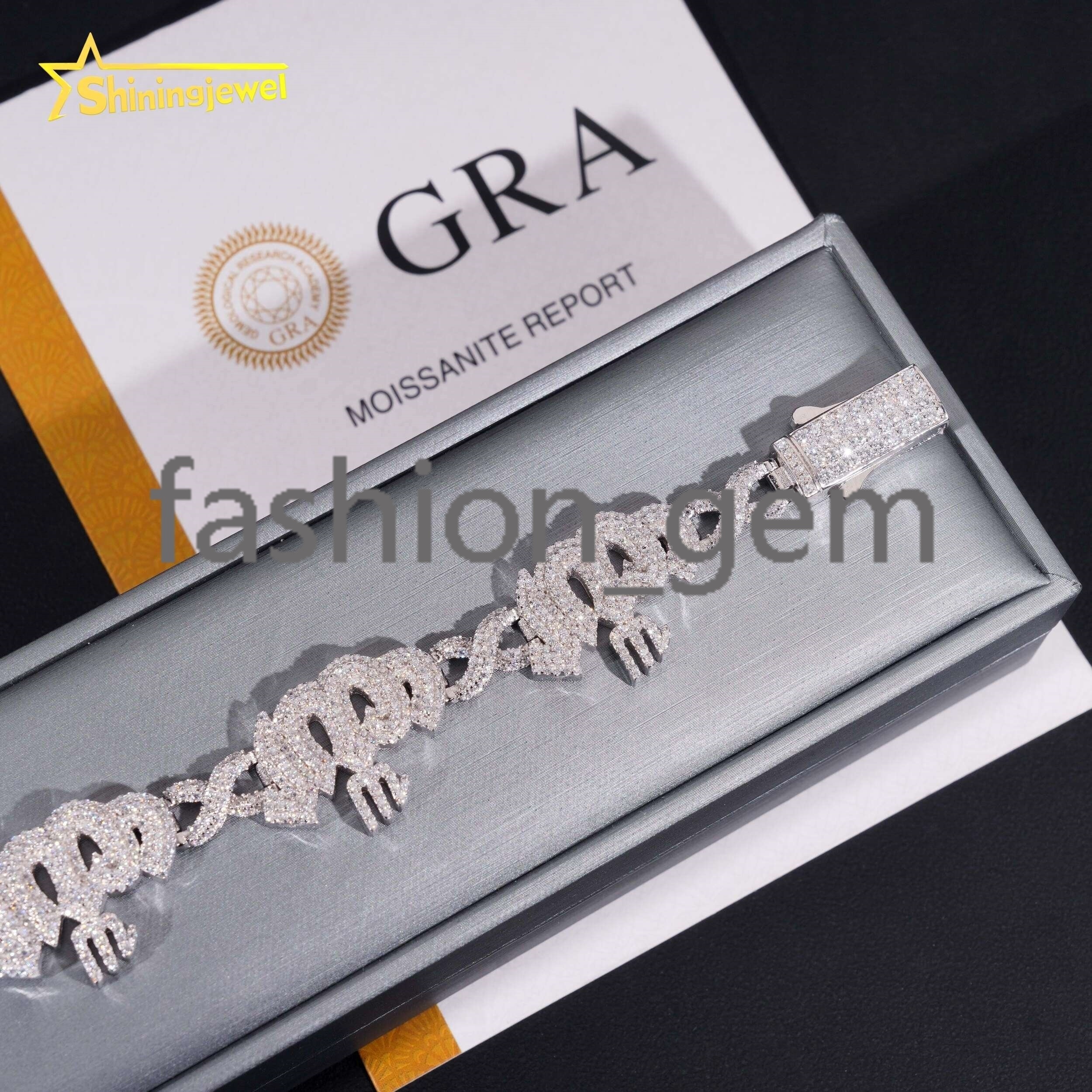 Fashion Fine Jewelry Sterling Silver 925 Vvs Moissanite Lab Diamond Hip Hop Iced Out Jewelry Cuban Link Chain Bracelet Men