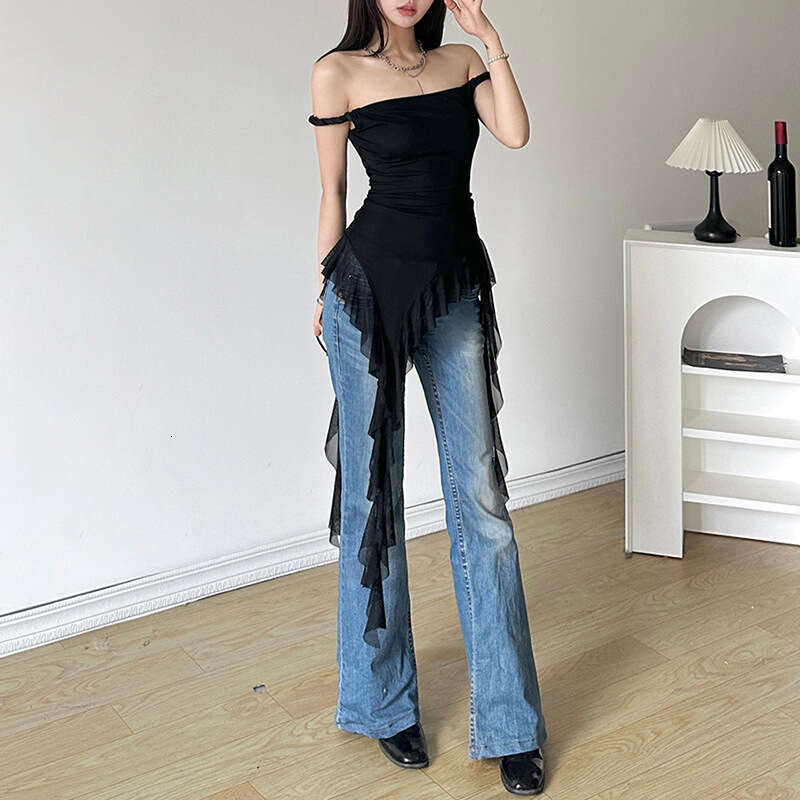 Spring New Women's Solid Color Slim Fit Street Fashion Off-Shoulder Sleeveless Backless Top B5