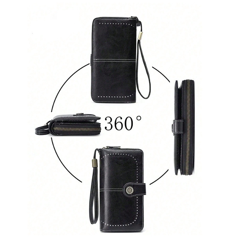 Free Shipping Designer 2025 New Oil Wax Leather Unisex Wallet Retro Wallet Large Capacity Luxury Bag Long Coin Purse