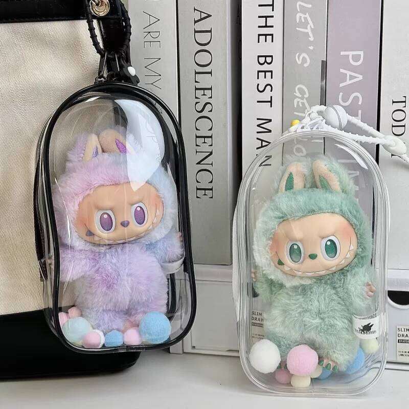 Labubu Bag Colorful Transparent Protector Case Organizer Box For Cm V Dolls Outdoor Display Bag With Keychain Doll Accessories