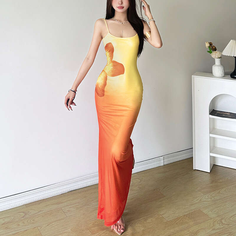 Summer New Women's Street Fashion Sexy Strap Long Dress B5